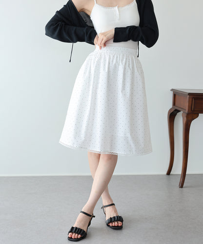 【早割5％OFF】トリムレースミディ丈ドットスカート