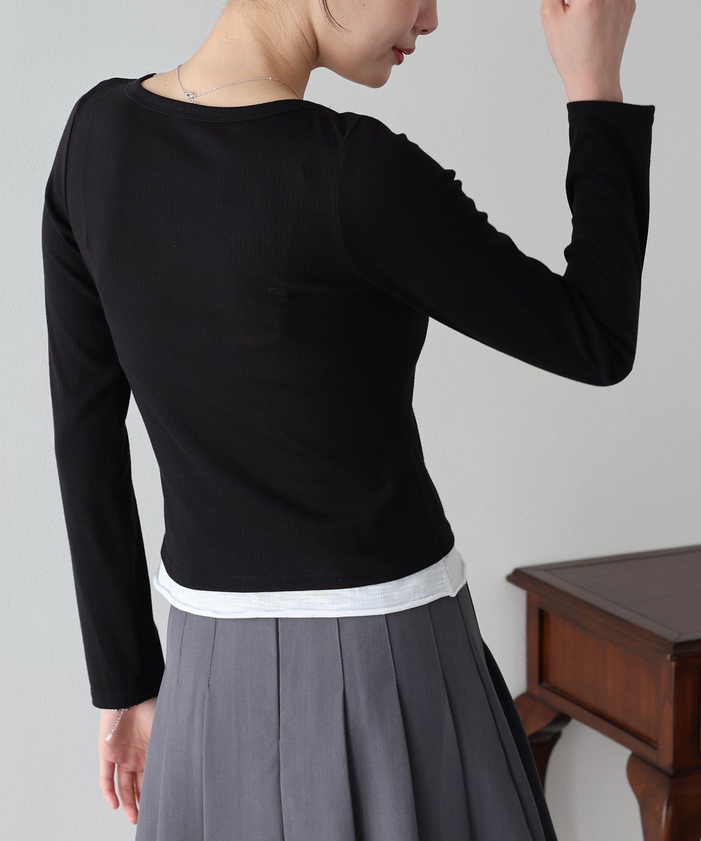 【早割5％OFF】ギャザーリボンレイヤードTシャツ【ネコポス】