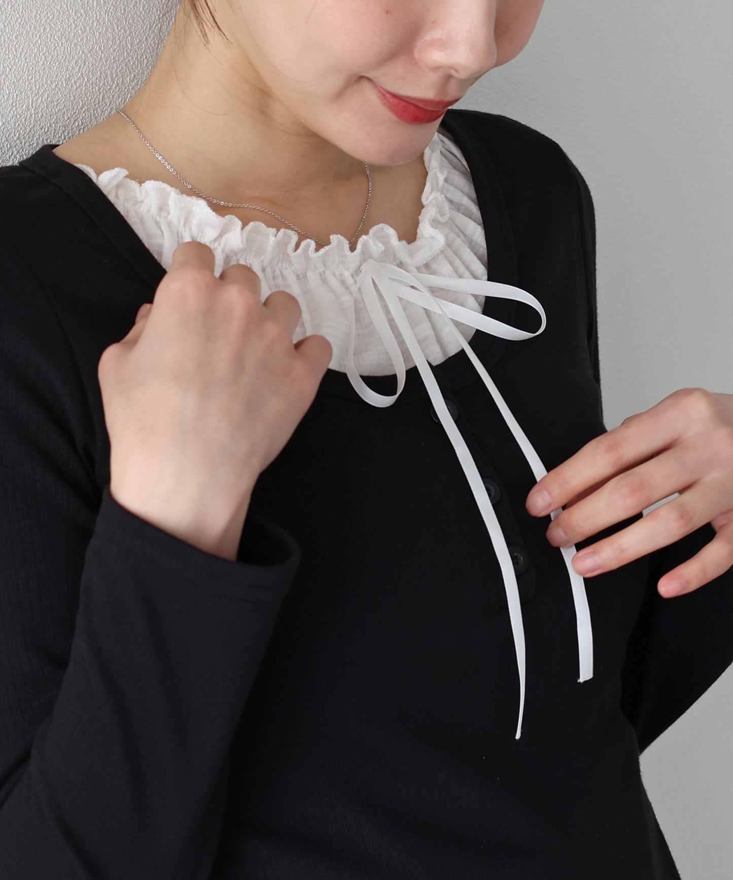 【早割5％OFF】ギャザーリボンレイヤードTシャツ【ネコポス】