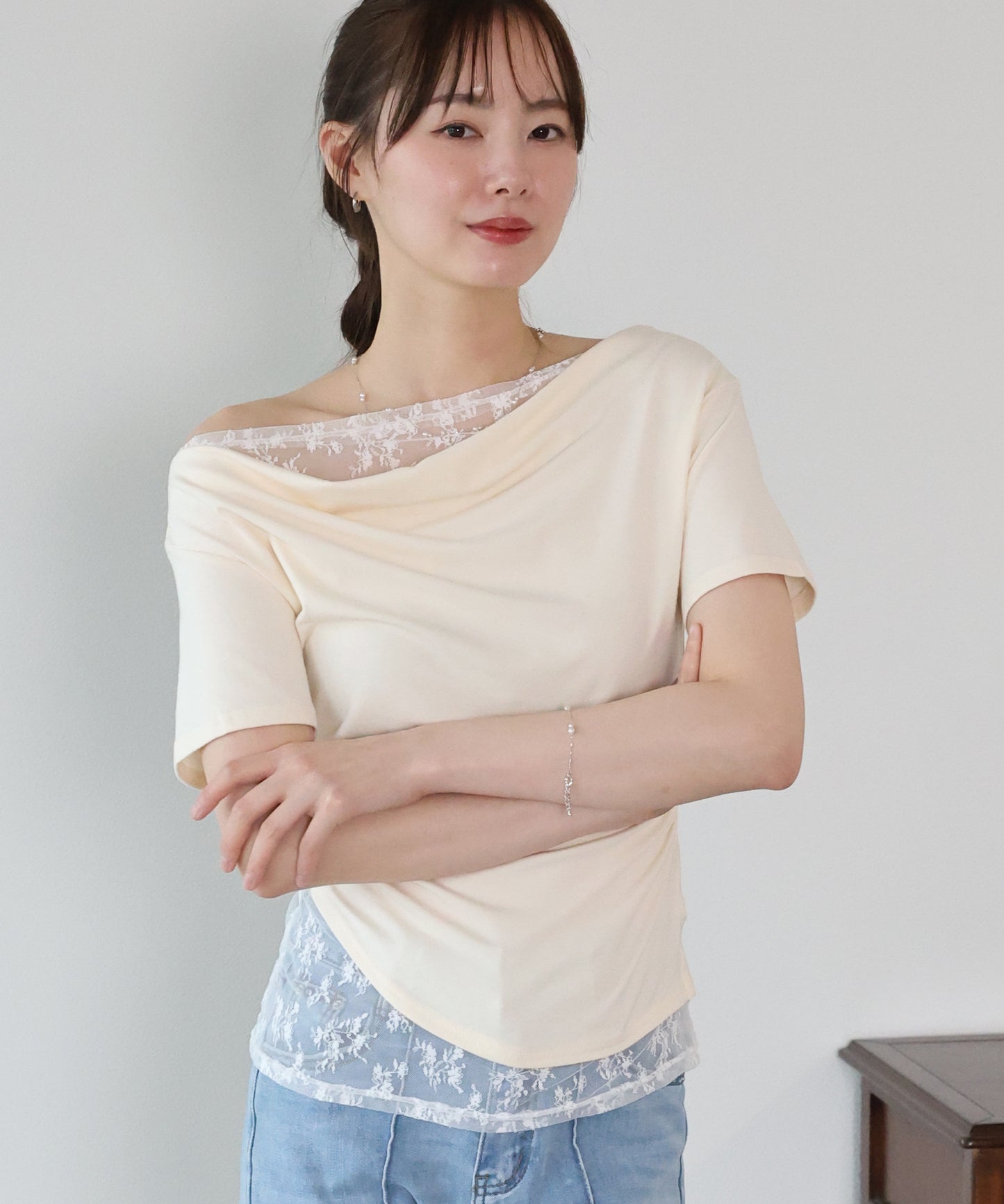 【早割5％OFF】レースドッキングドレープカットソー【メール便】