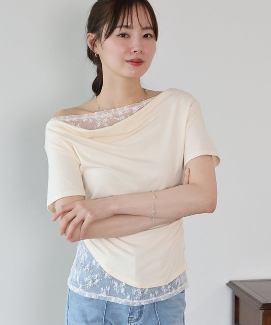 【早割5％OFF】レースドッキングドレープカットソー【メール便】