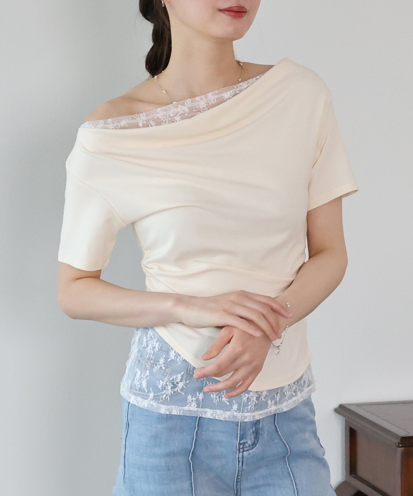 【早割5％OFF】レースドッキングドレープカットソー【メール便】