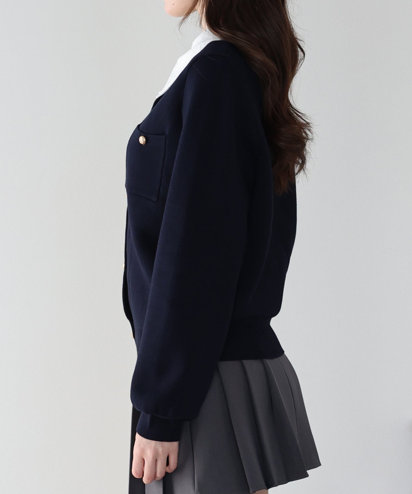 レース襟ニットカーディガン