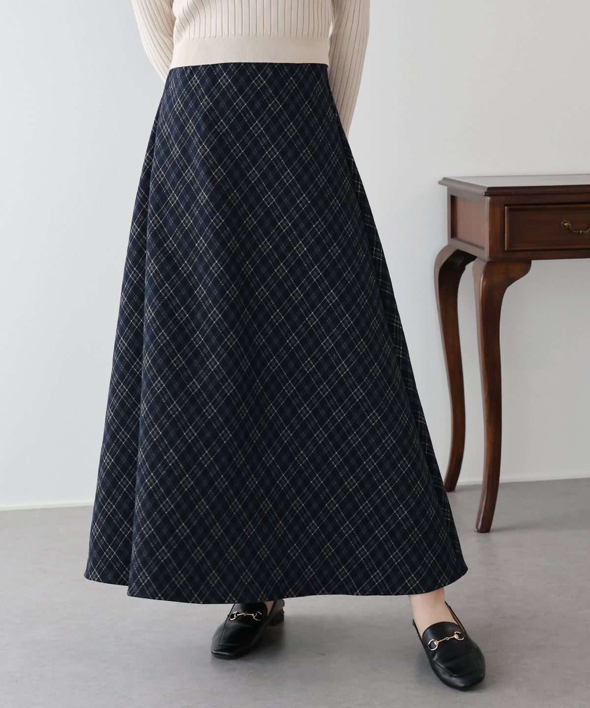 【早割5％OFF】バイアスチェックフレアスカート