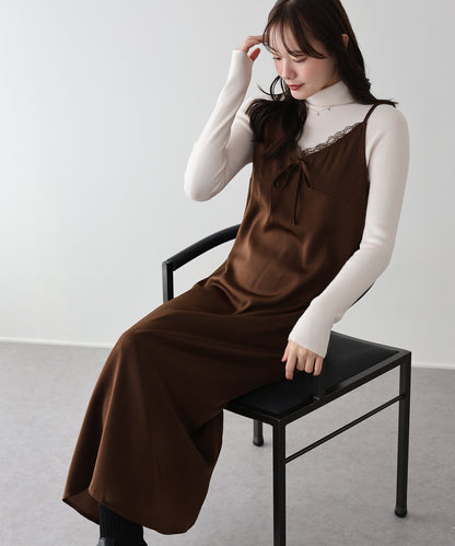 サテンレースキャミワンピース