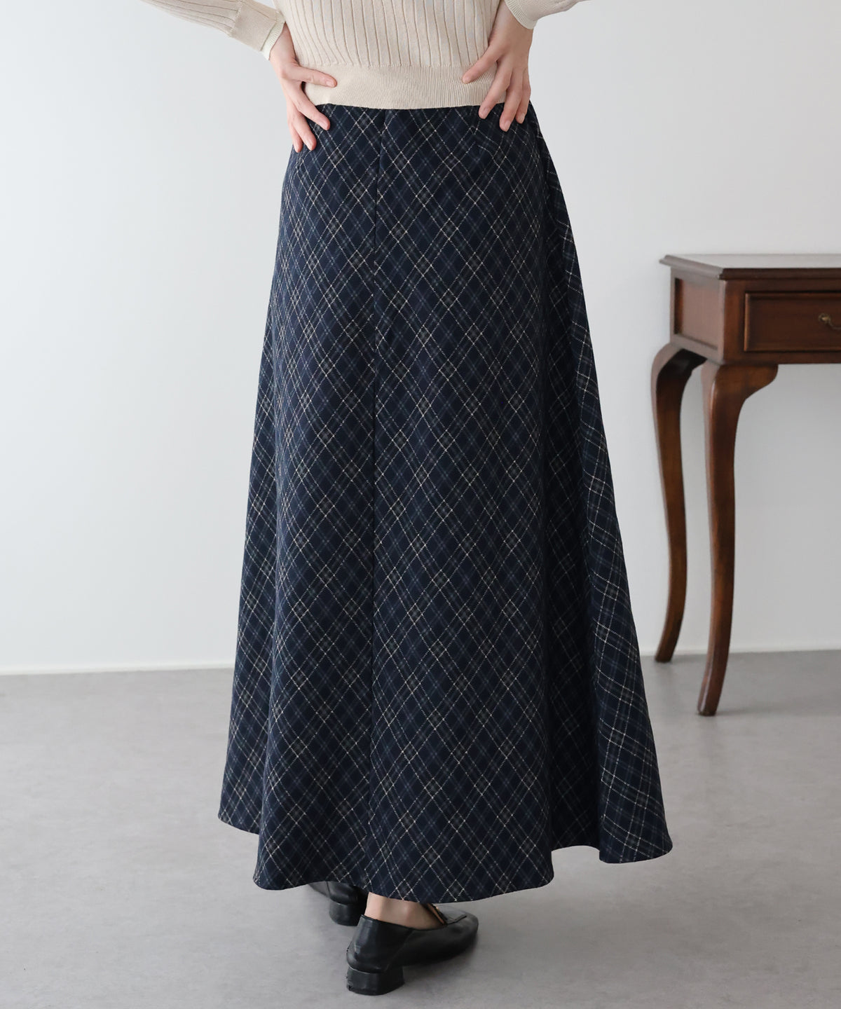 【早割5％OFF】バイアスチェックフレアスカート