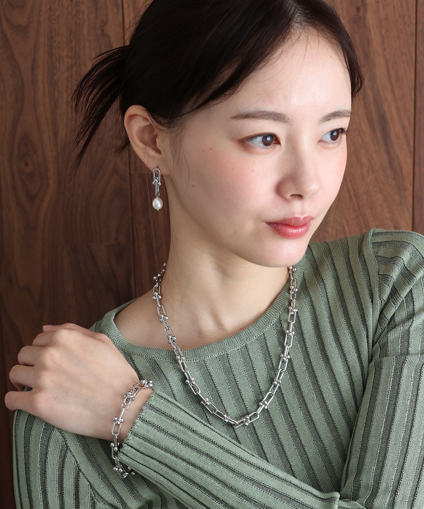 リンクチェーンパールピアス / ニッケルフリー【ネコポス】