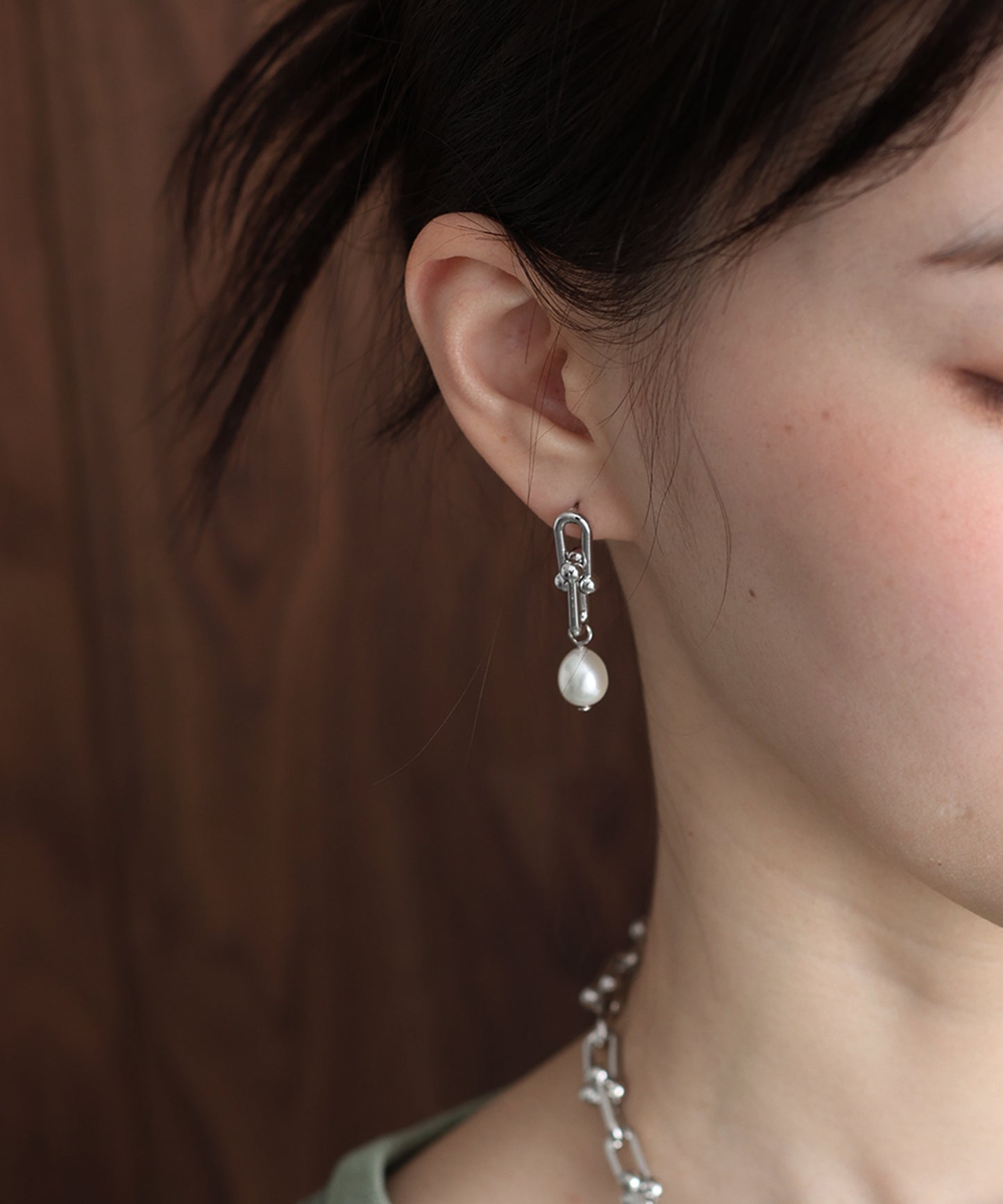 リンクチェーンパールピアス / ニッケルフリー【ネコポス】