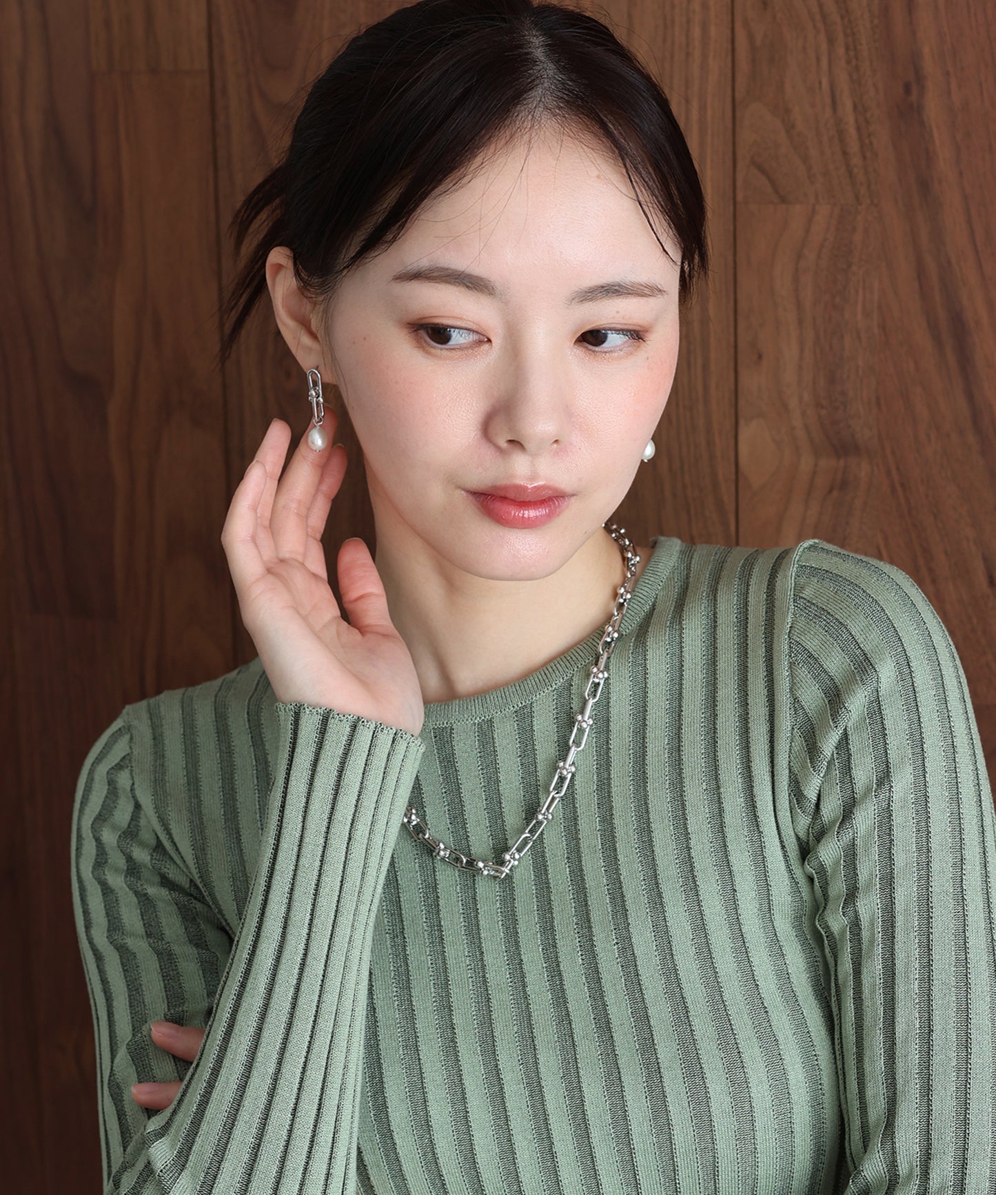 リンクチェーンパールピアス / ニッケルフリー【ネコポス】