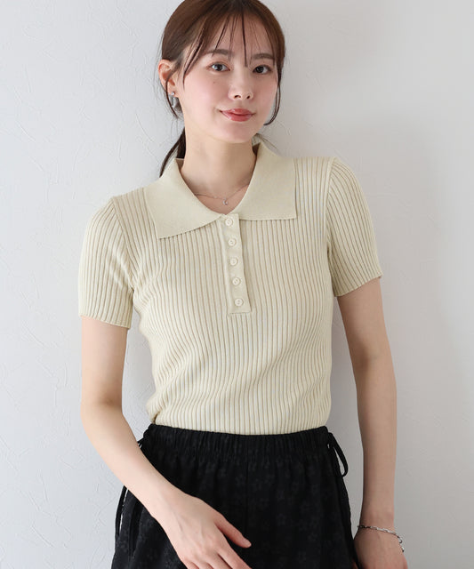 【TIME SALE】半袖ポロリブニット
