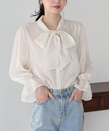 【早割5％OFF】リボンシアーブラウス【ネコポス】