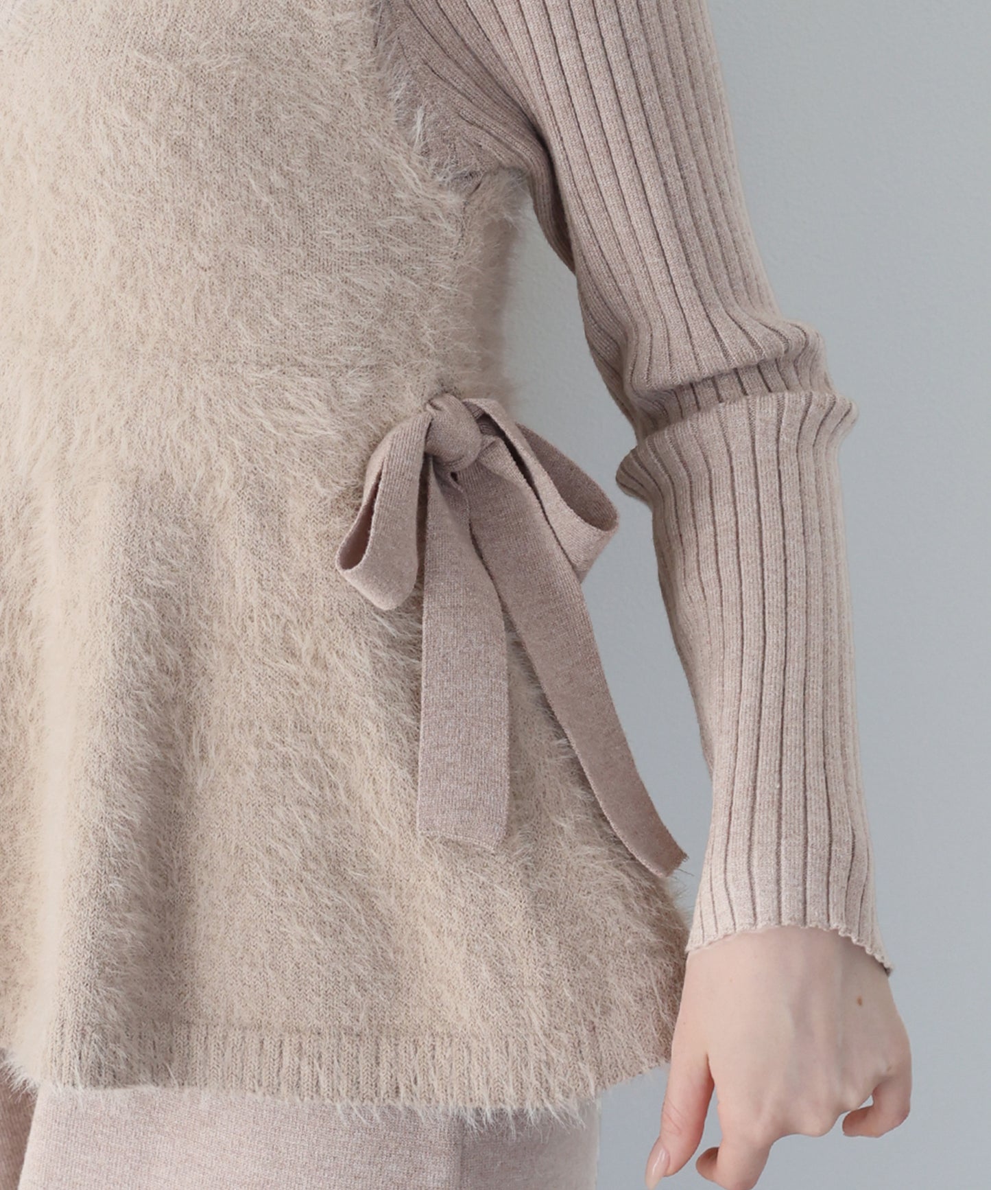 サイドリボンペプラムシャギーベスト＆ニットワンピース セット