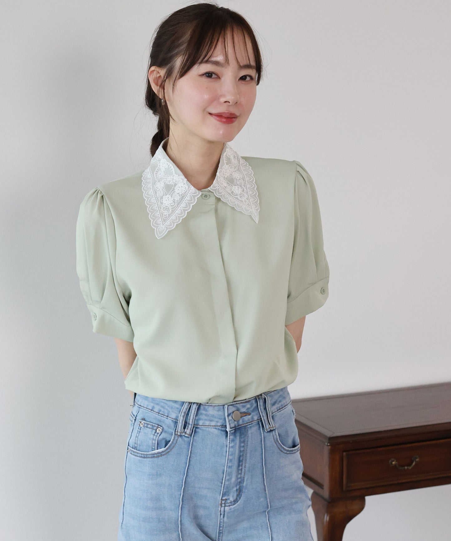 【早割5％OFF】レース襟半袖ブラウス【メール便】