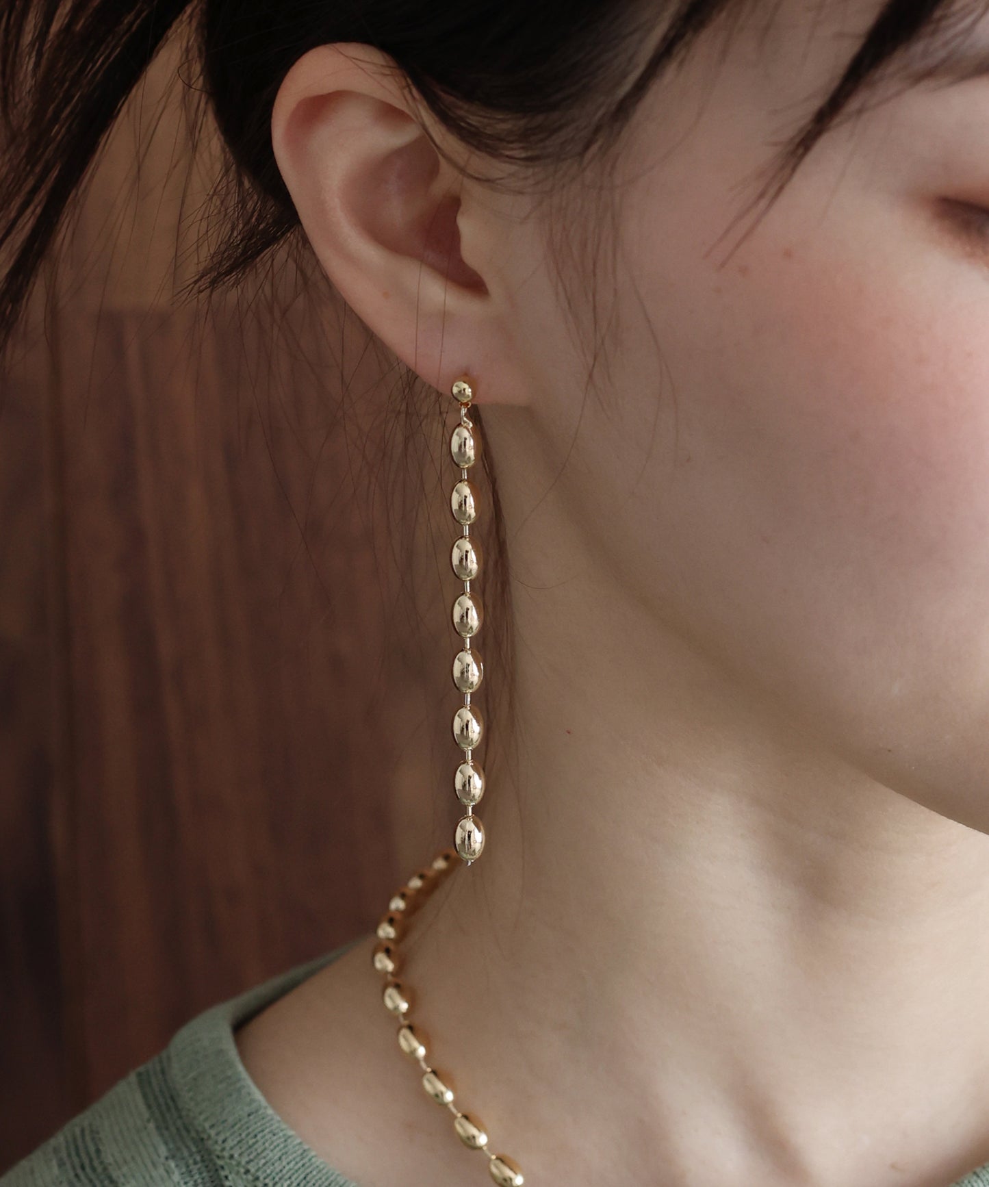 オーバルボールチェーンピアス / ニッケルフリー