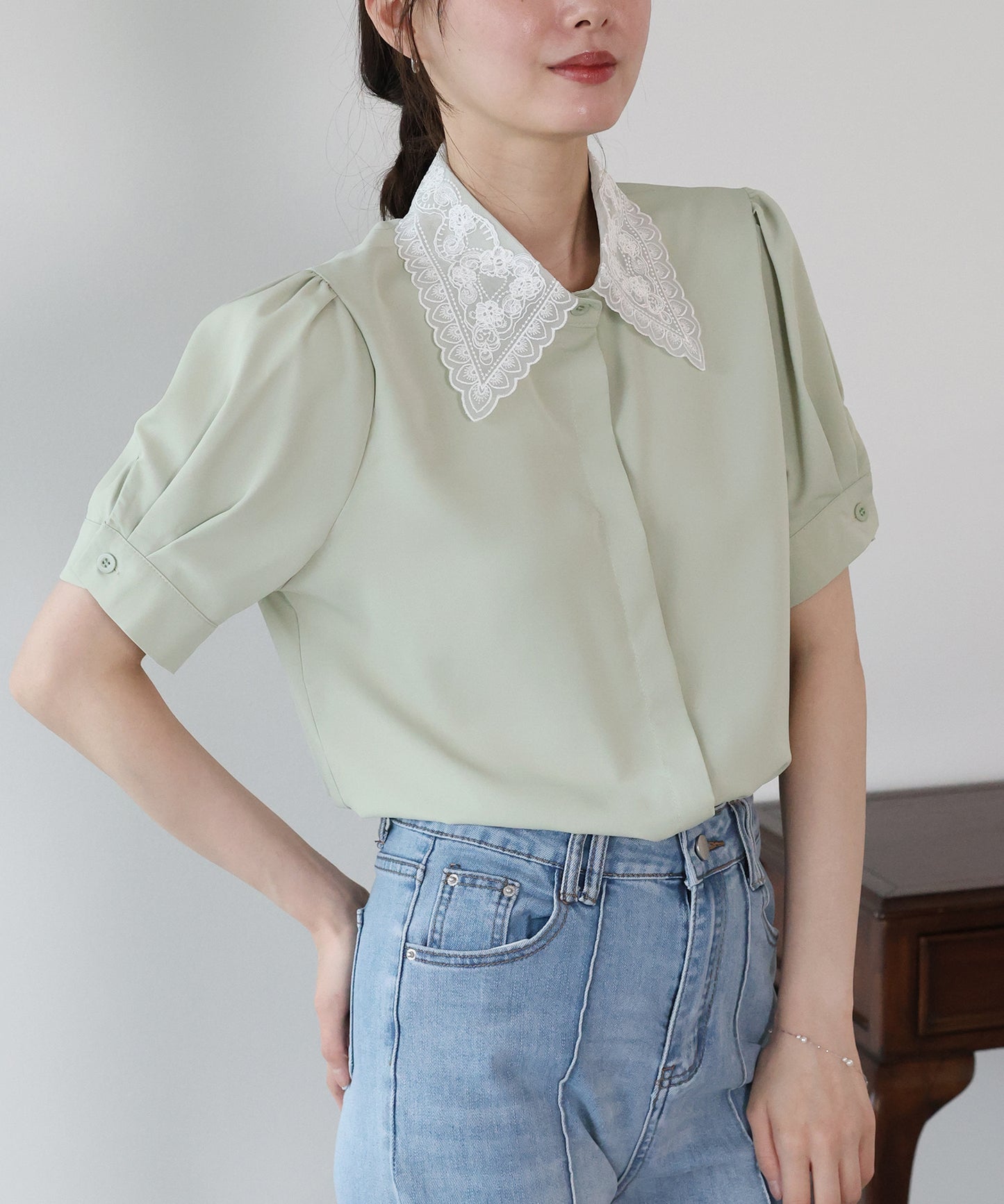 【早割5％OFF】レース襟半袖ブラウス【メール便】