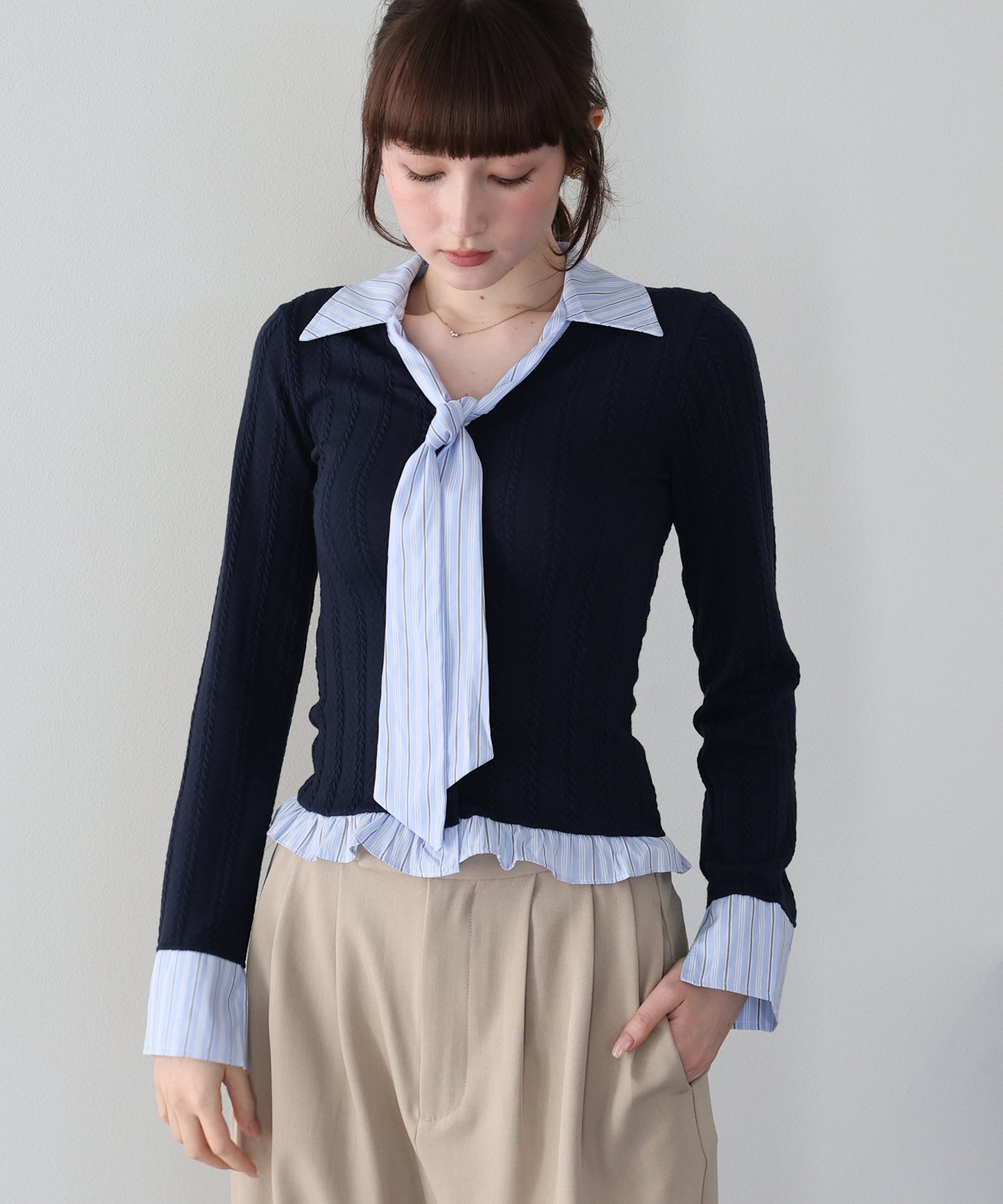 【早割5％OFF】シャツドッキングボウタイニット