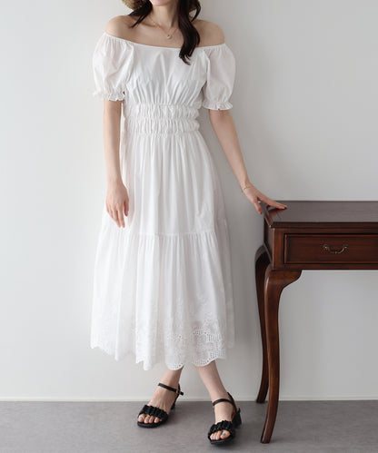 【早割5％OFF】コットンレースオフショルダーワンピース