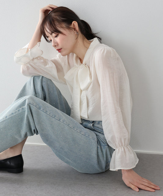 【早割5％OFF】リボンシアーブラウス【ネコポス】