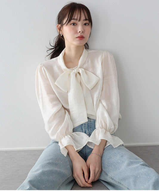 【早割5％OFF】リボンシアーブラウス【ネコポス】