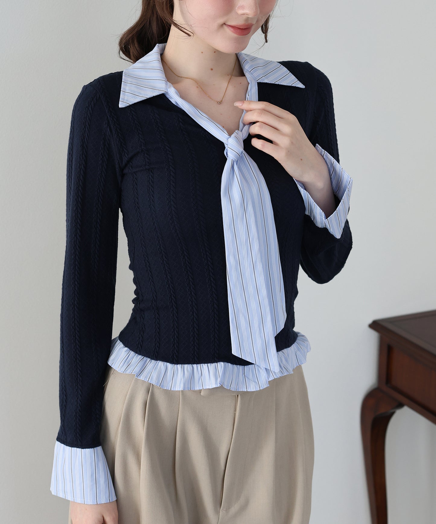 【早割5％OFF】シャツドッキングボウタイニット