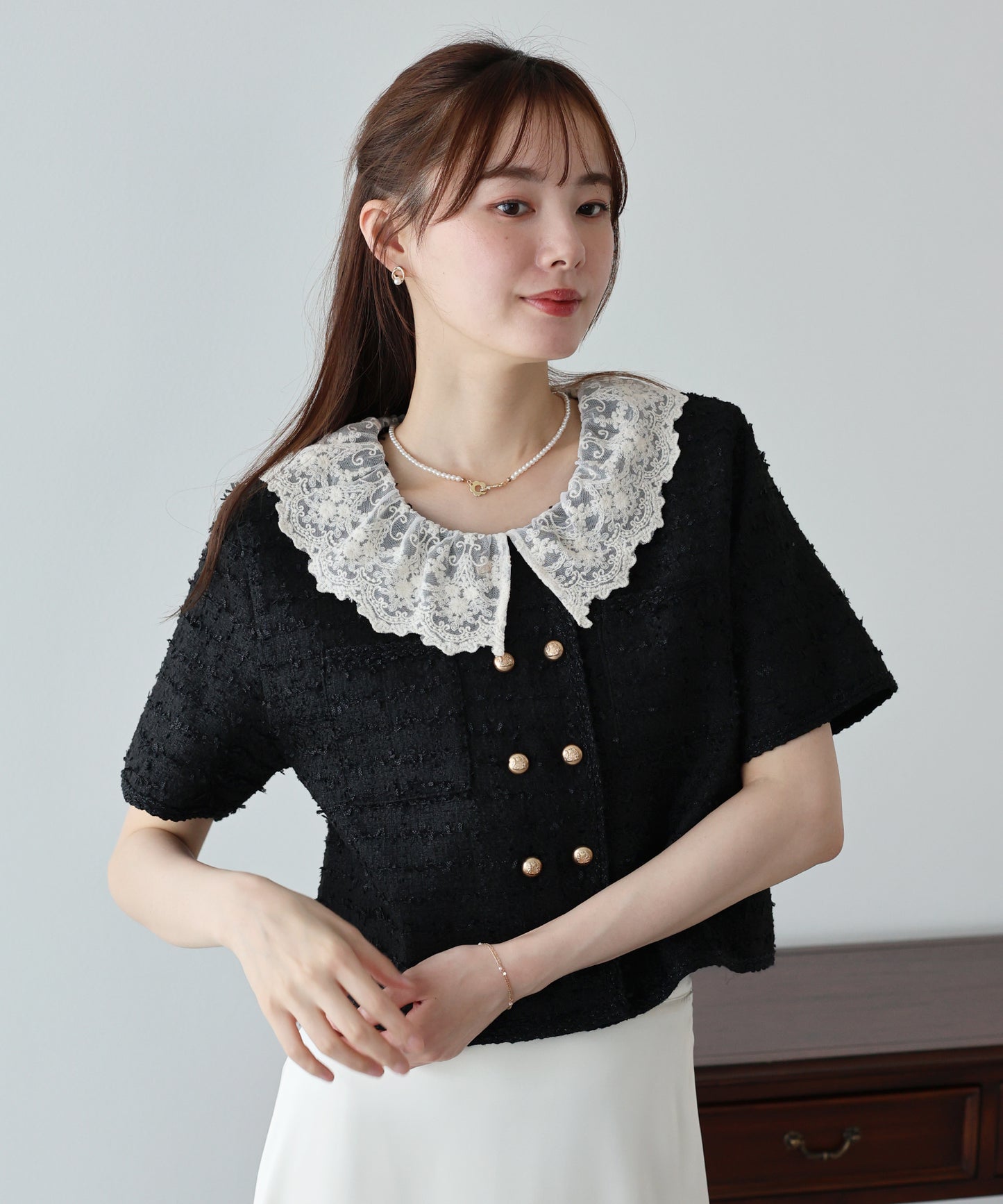 【早割5％OFF】レース襟ツイードジャケット
