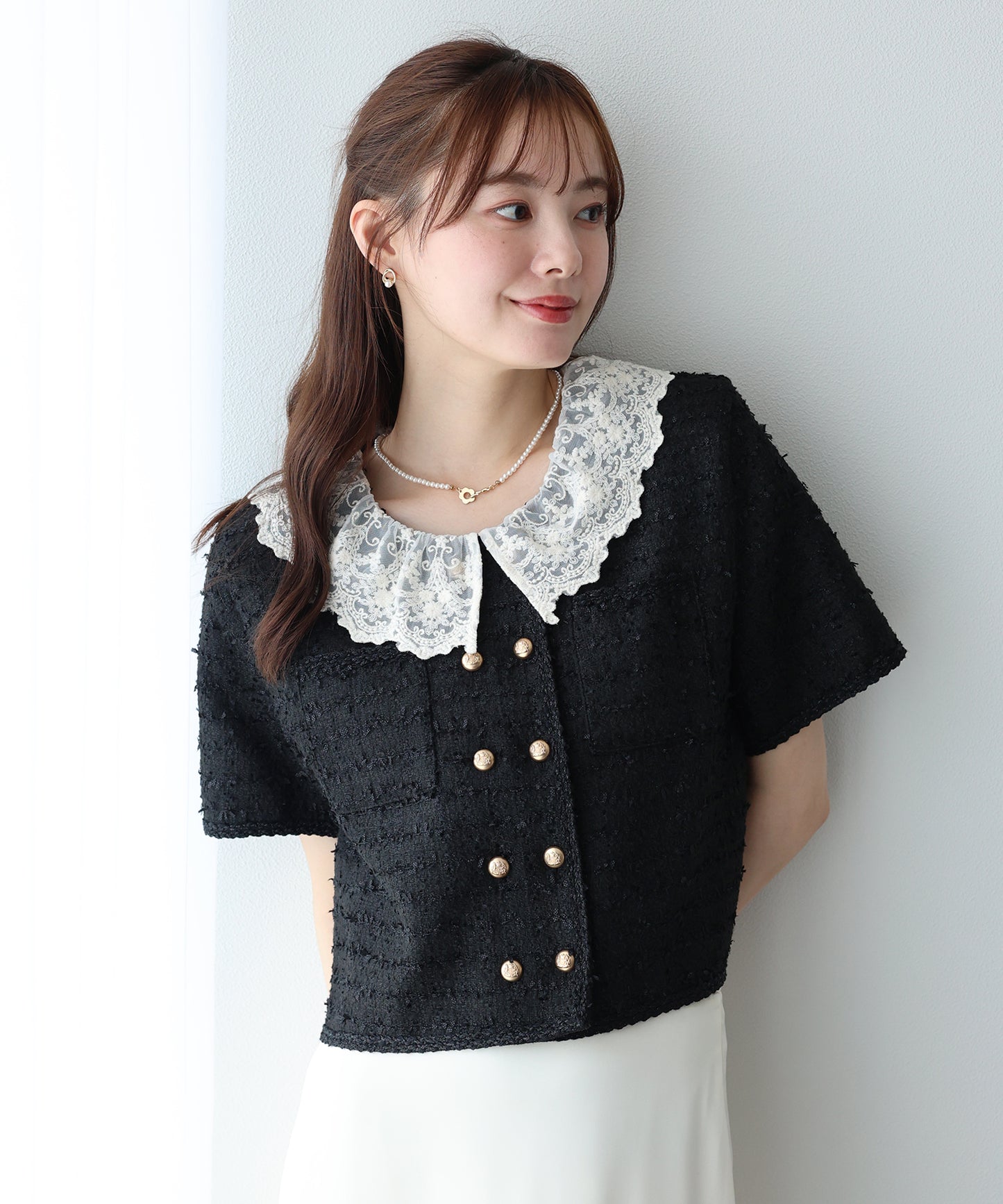 【早割5％OFF】レース襟ツイードジャケット
