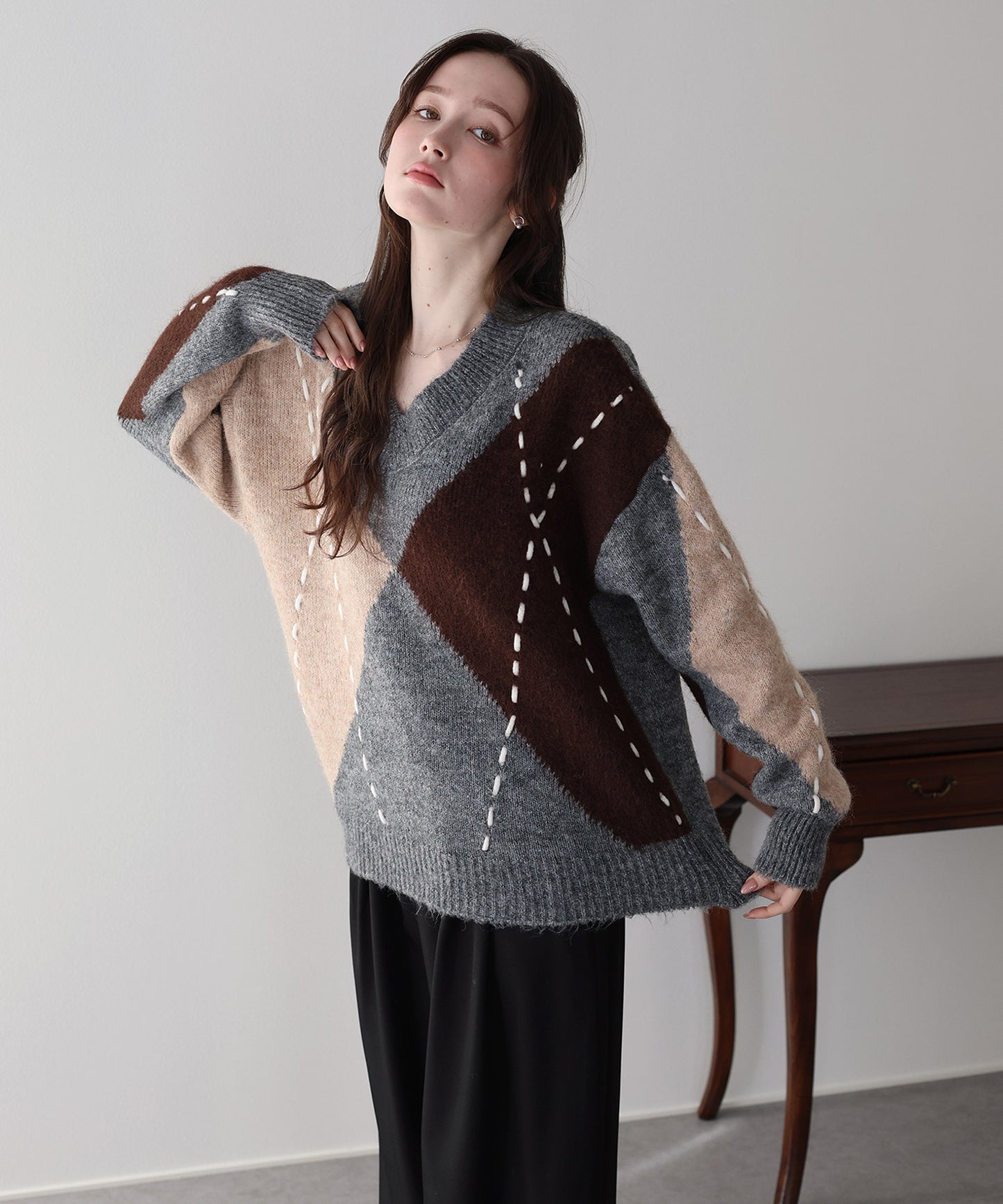 アーガイル柄ルーズニット