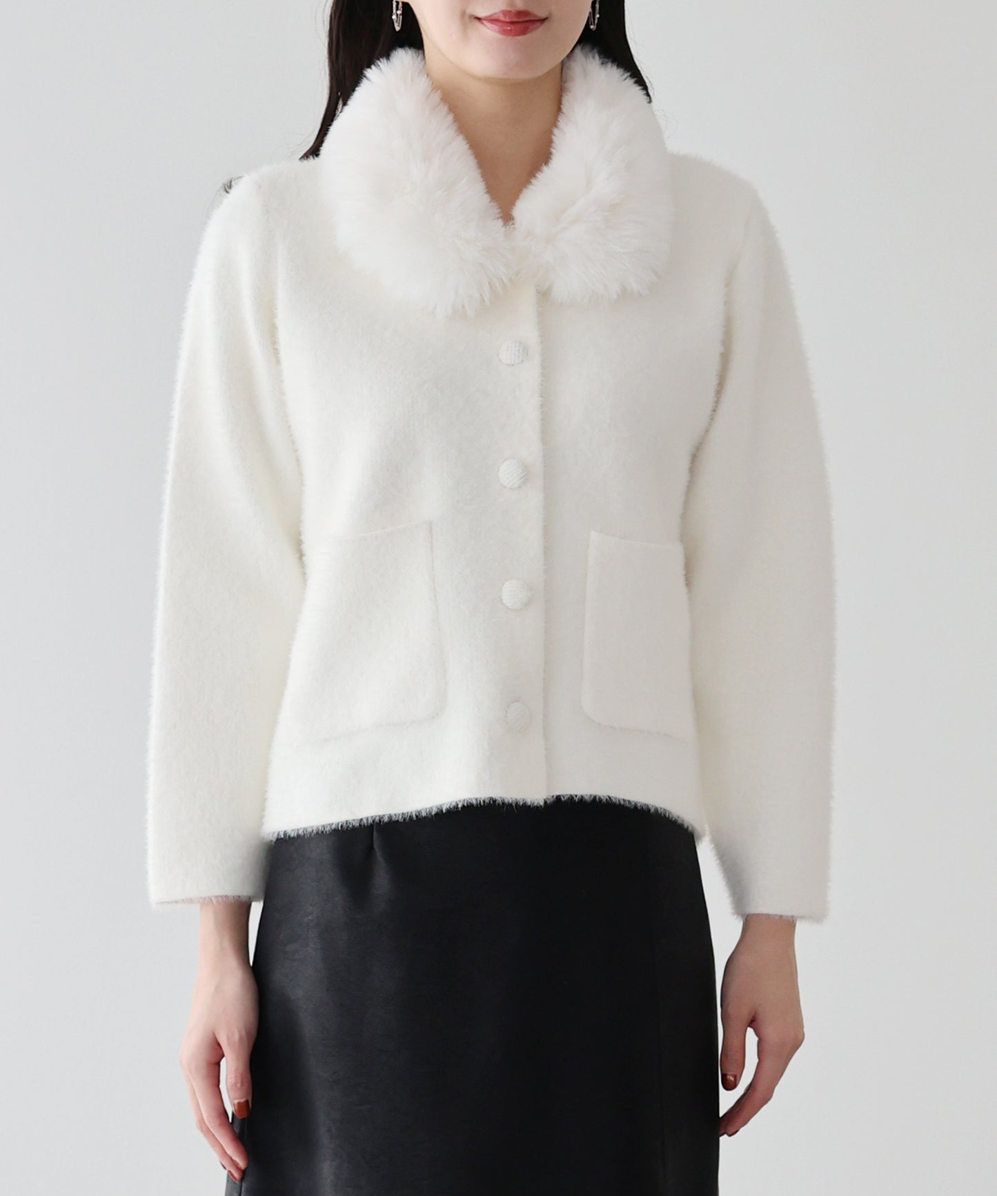 【早割5％OFF】ファー襟ニットジャケット