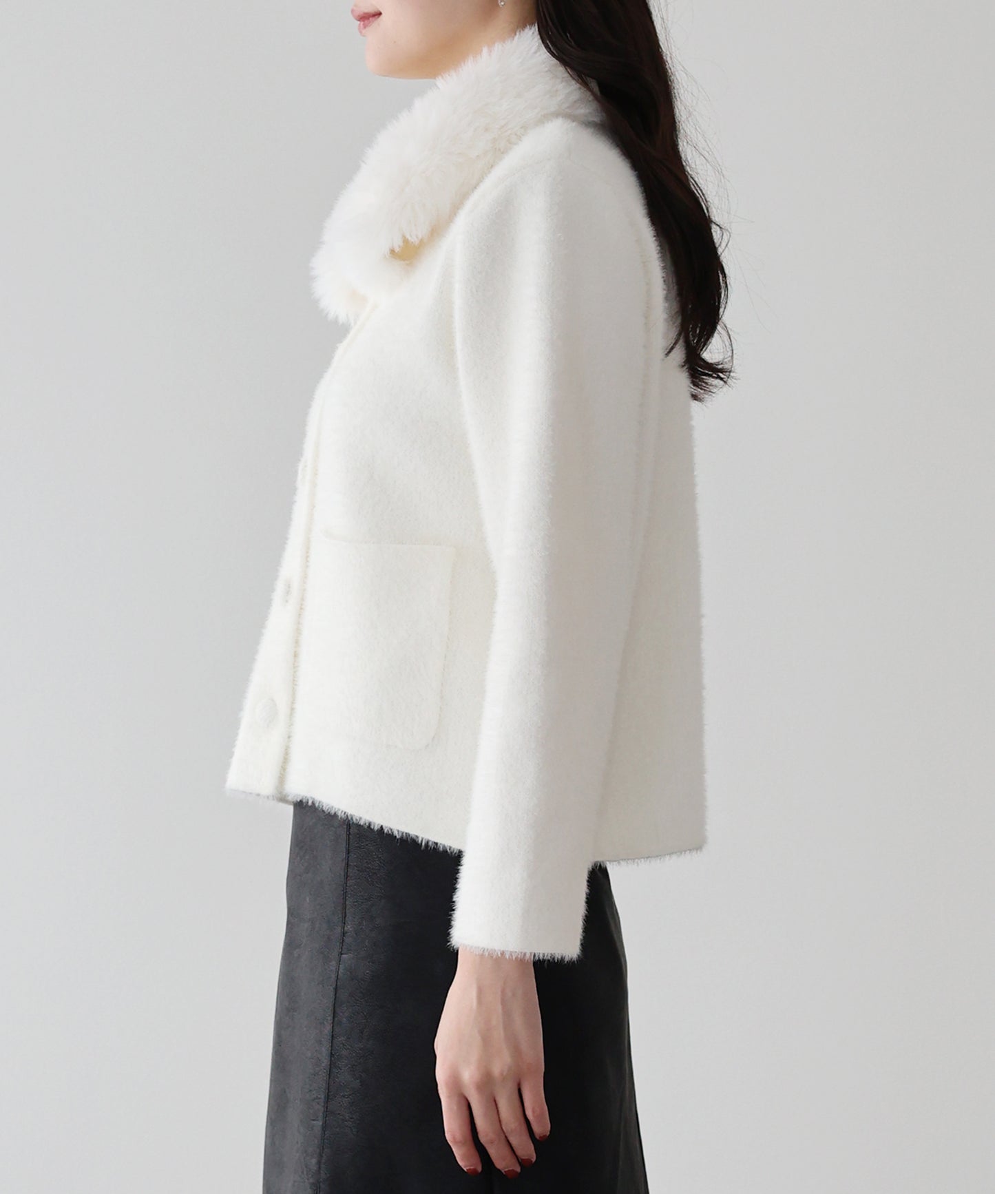 【早割5％OFF】ファー襟ニットジャケット