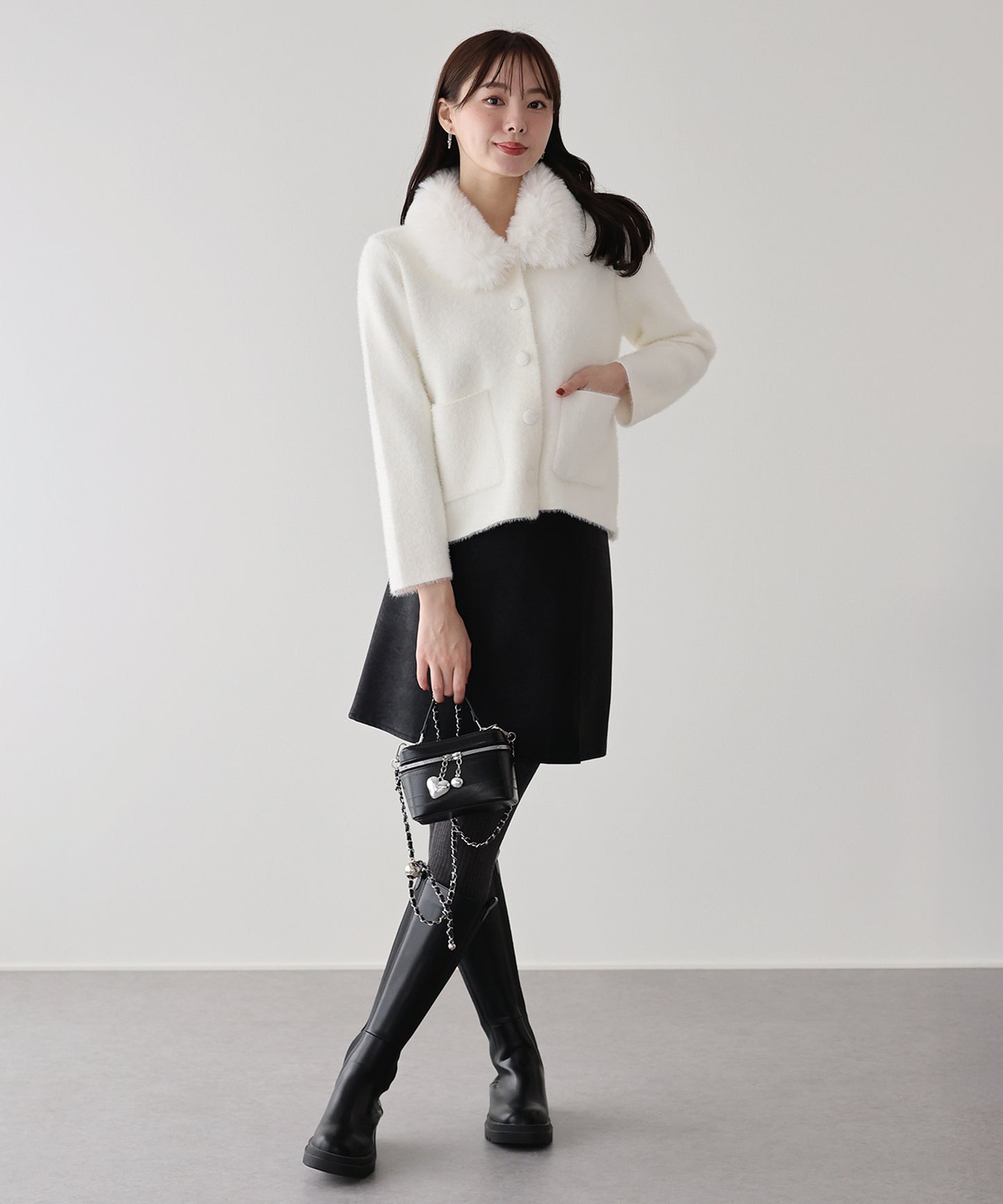 【早割5％OFF】ファー襟ニットジャケット