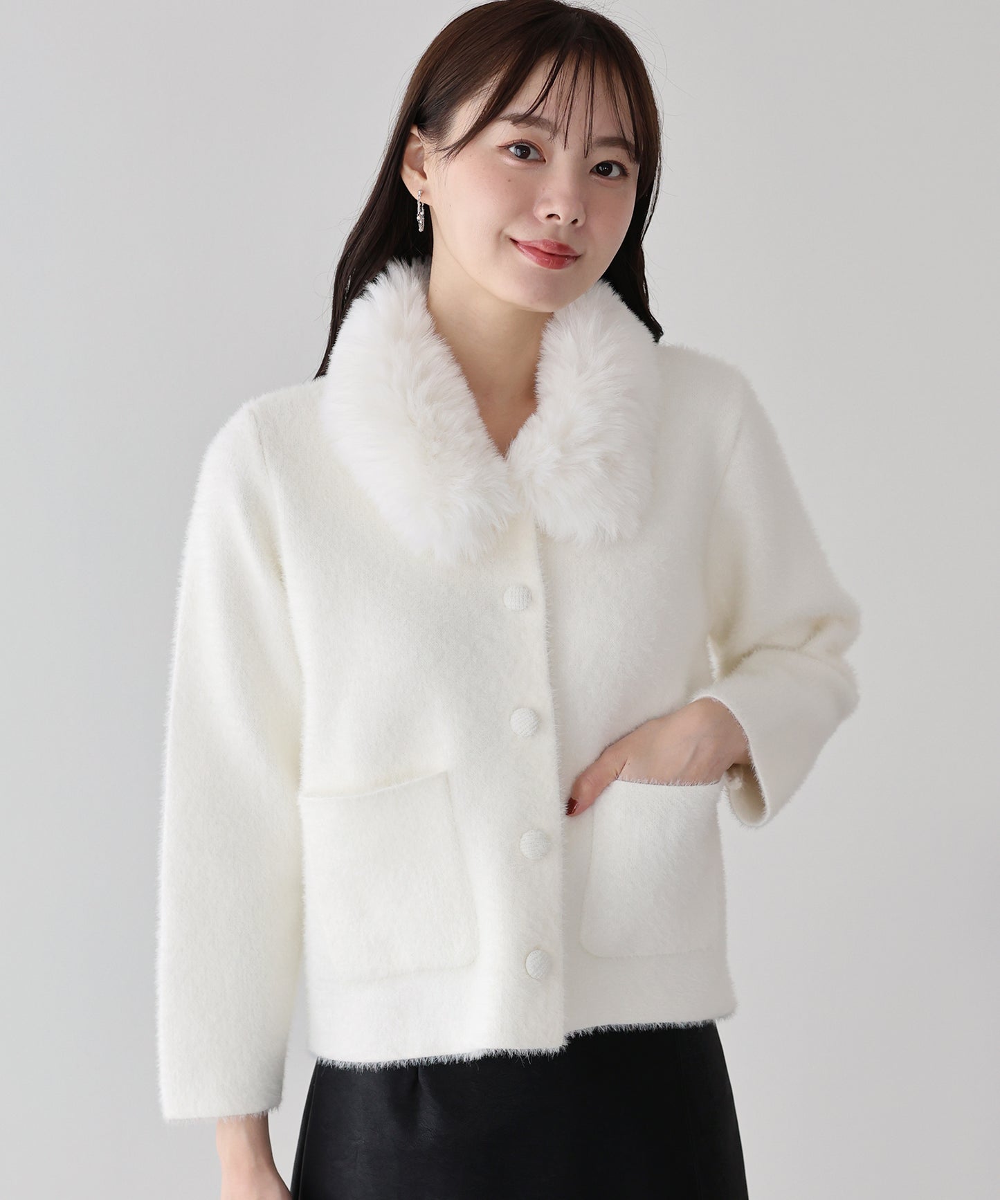 【早割5％OFF】ファー襟ニットジャケット