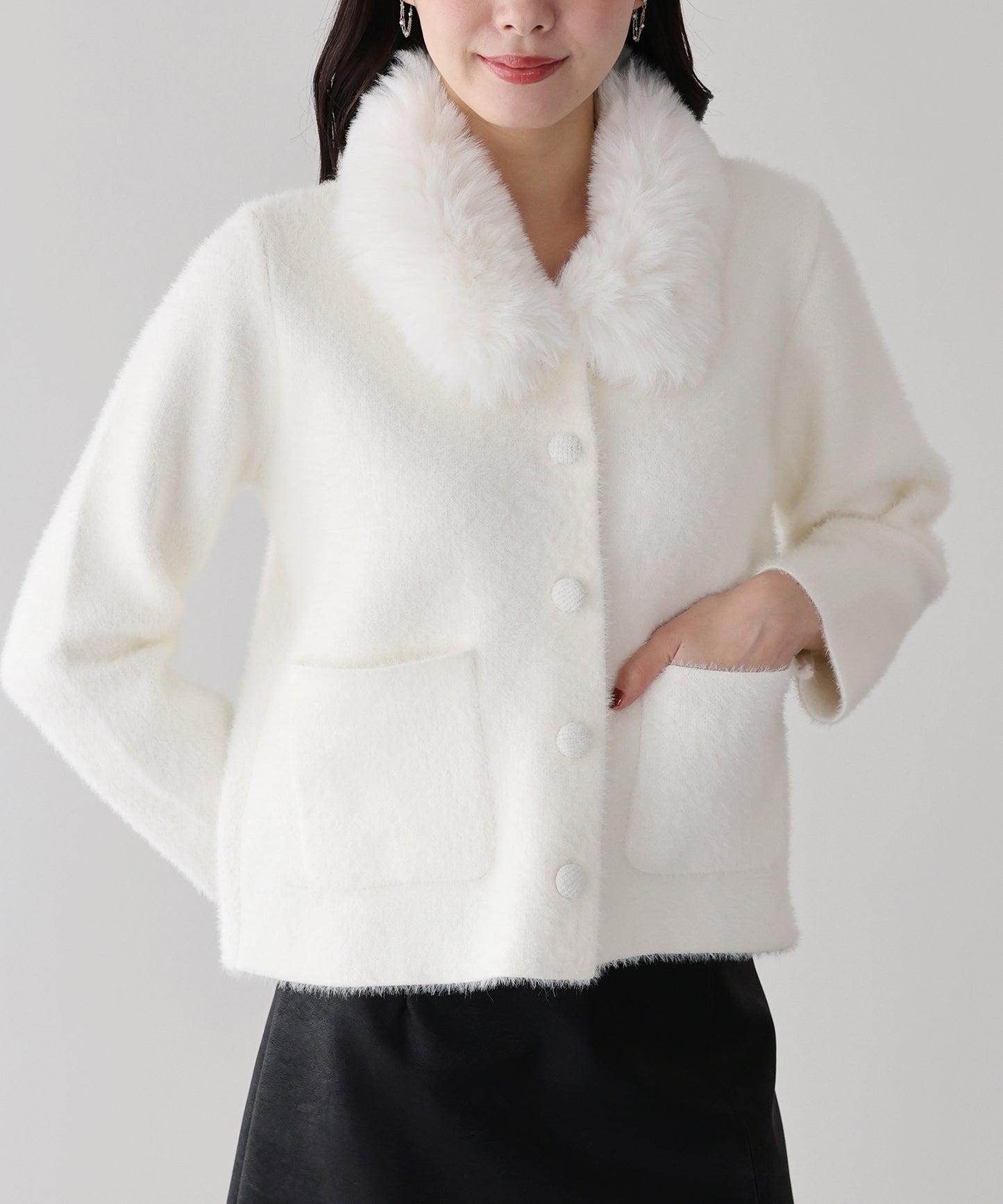 【早割5％OFF】ファー襟ニットジャケット