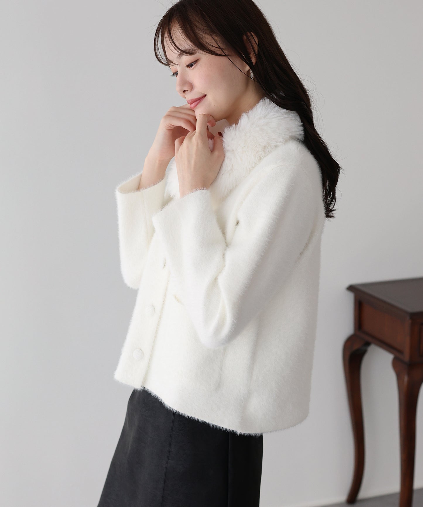 【早割5％OFF】ファー襟ニットジャケット