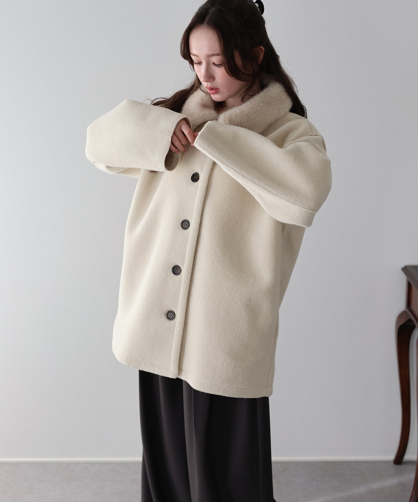 【早割5％OFF】ファー付きボアハーフコート