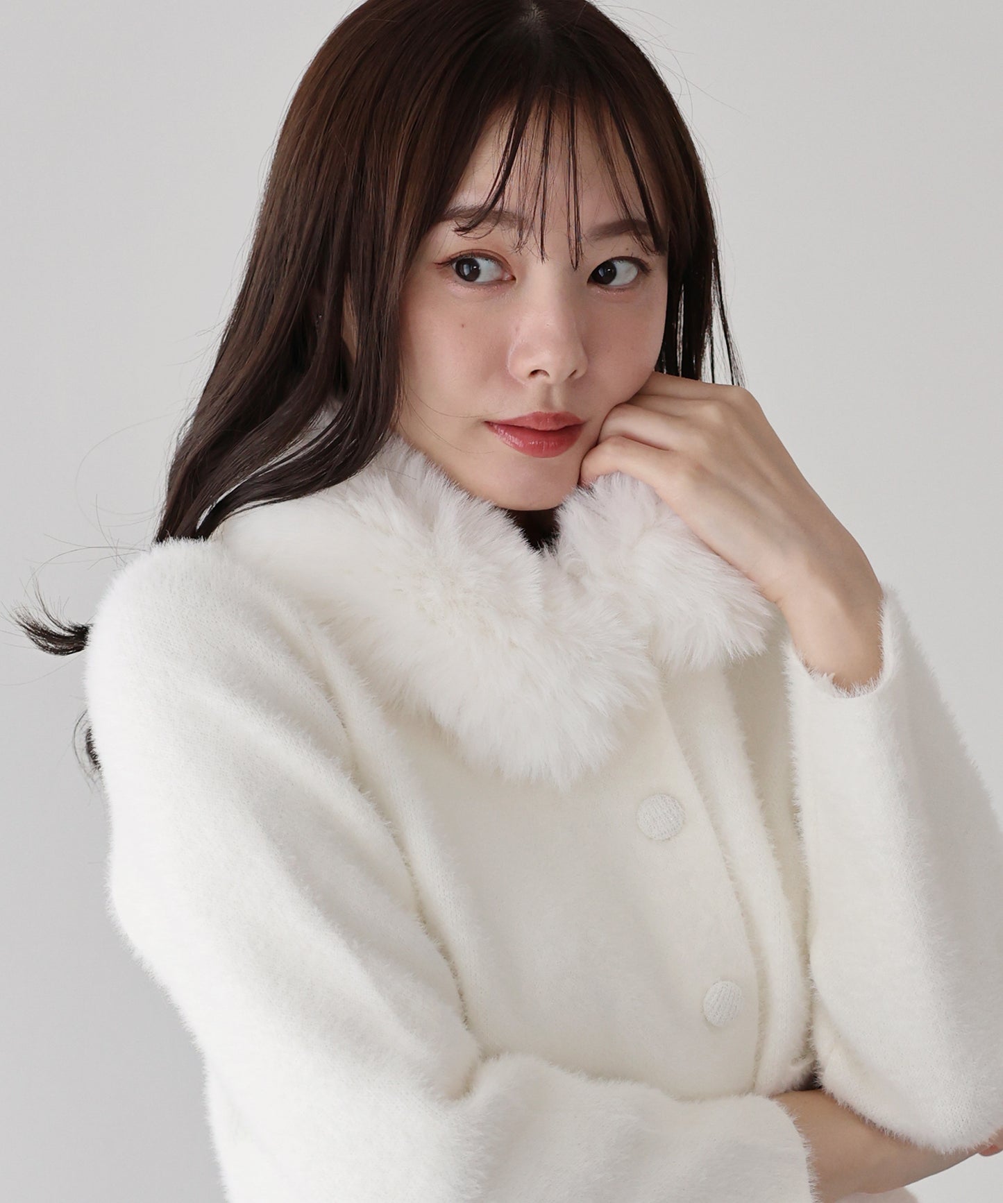 【早割5％OFF】ファー襟ニットジャケット