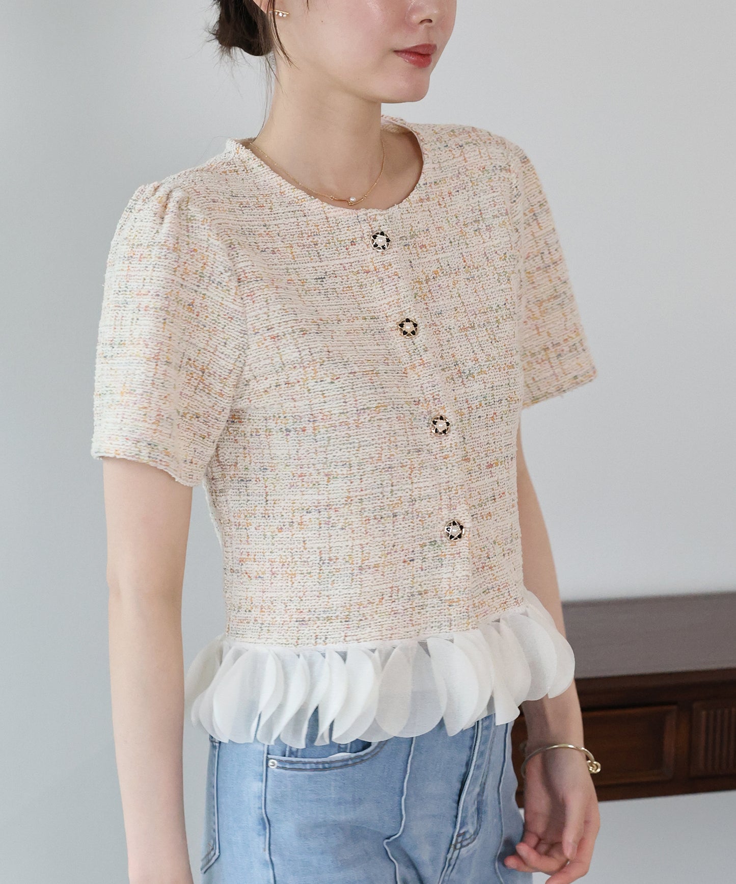 【早割5％OFF】フリルドッキングツイードジャケット