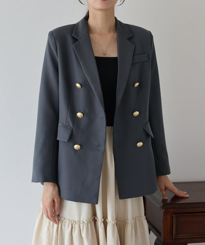 【TIME SALE】【ウォッシャブル】金ボタンダブルジャケット