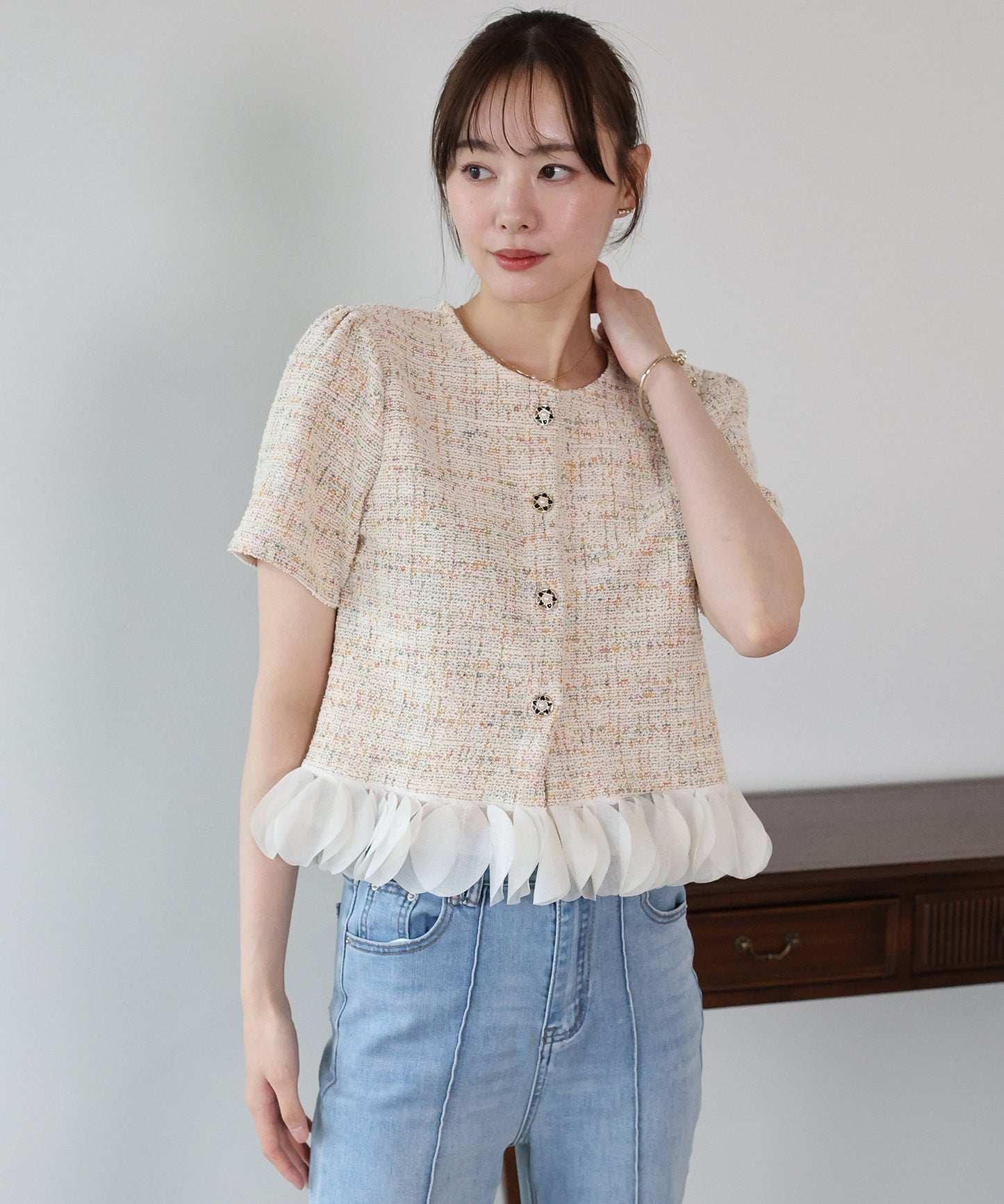 【早割5％OFF】フリルドッキングツイードジャケット