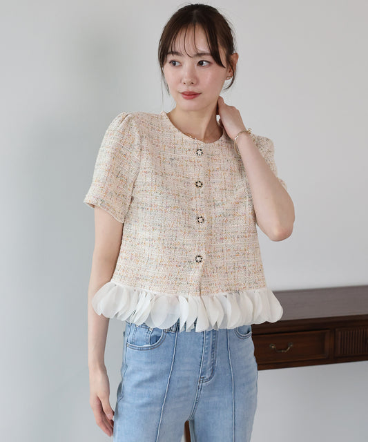 【早割5％OFF】フリルドッキングツイードジャケット