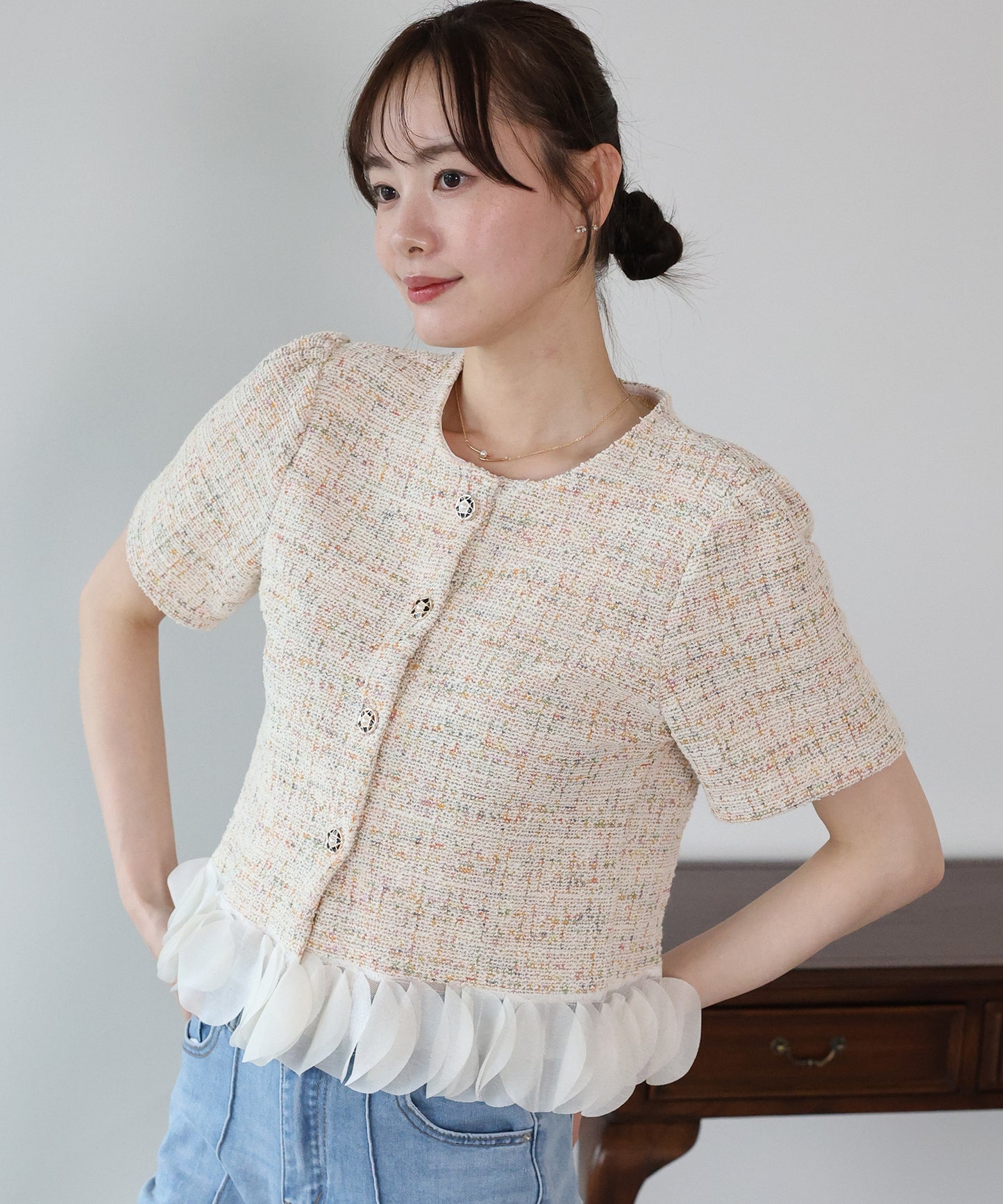 【早割5％OFF】フリルドッキングツイードジャケット