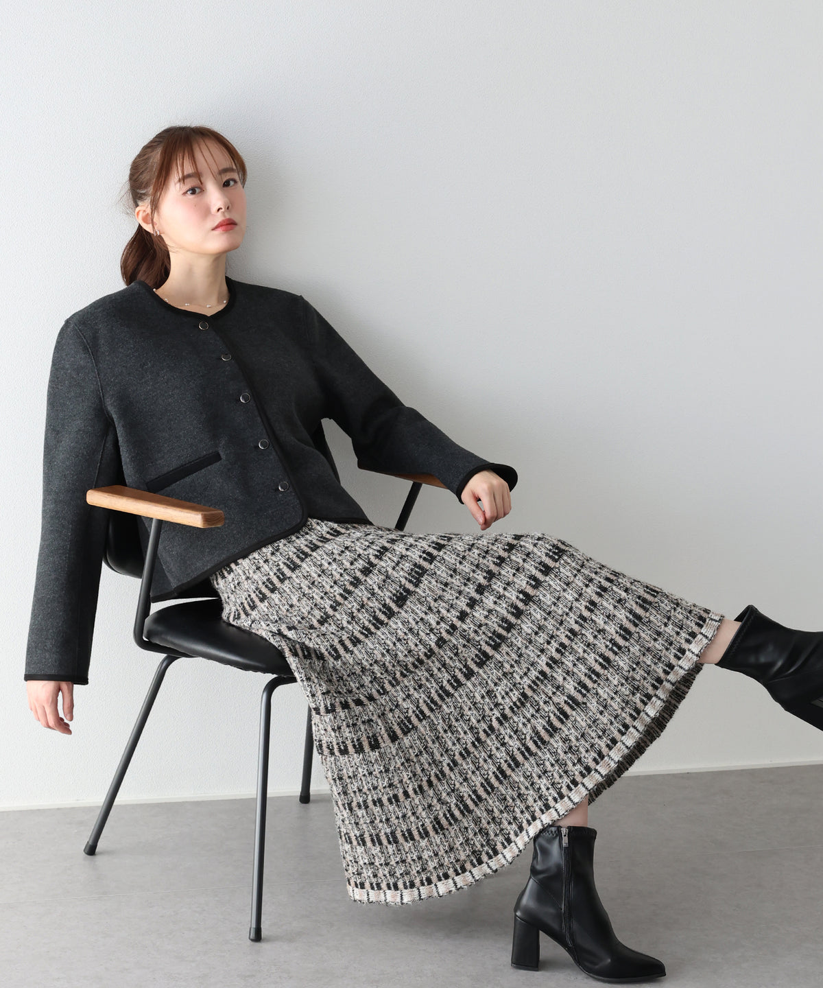【早割5％OFF】ウール混ツイードライクニットスカート