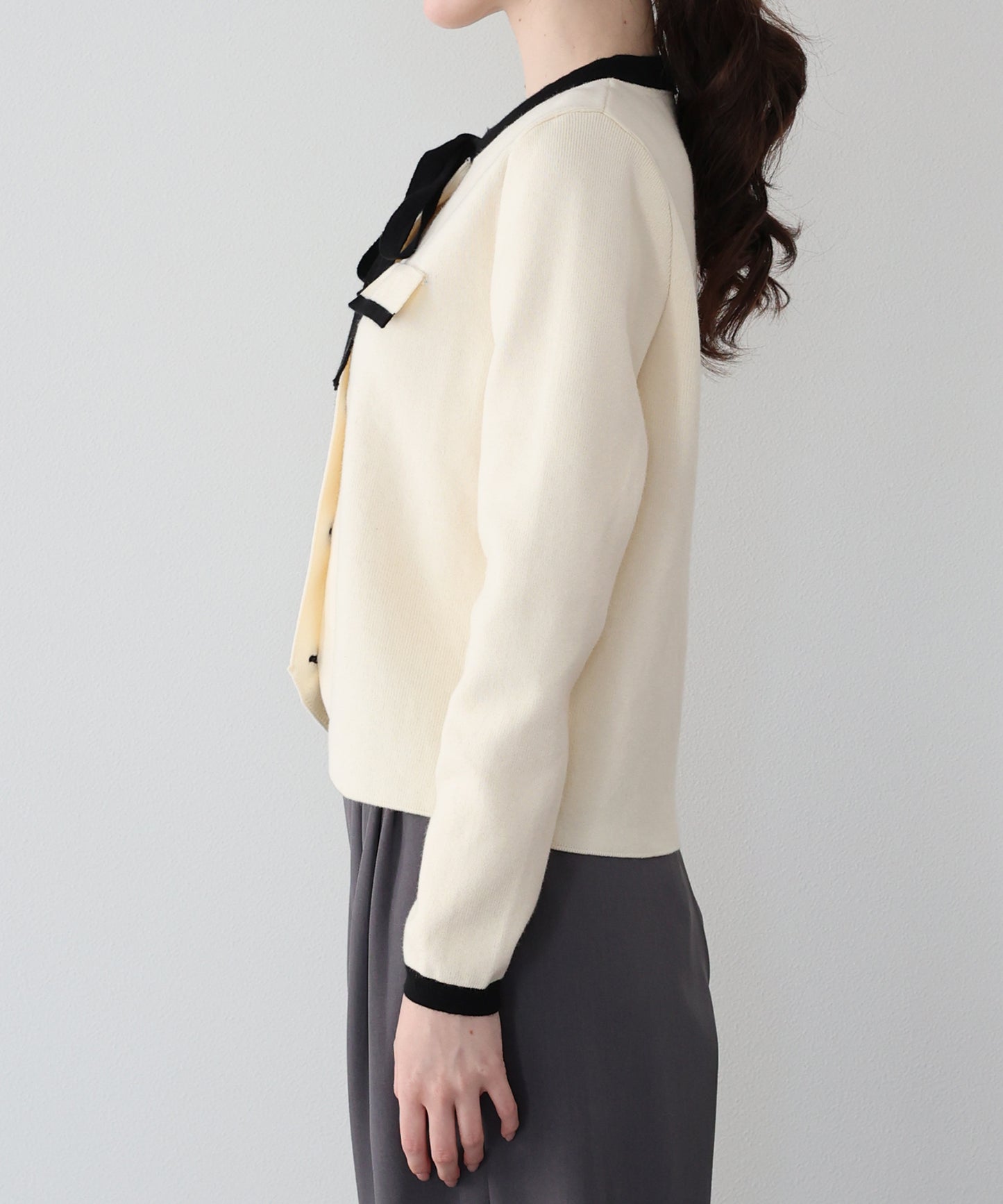 配色リボンカーディガン