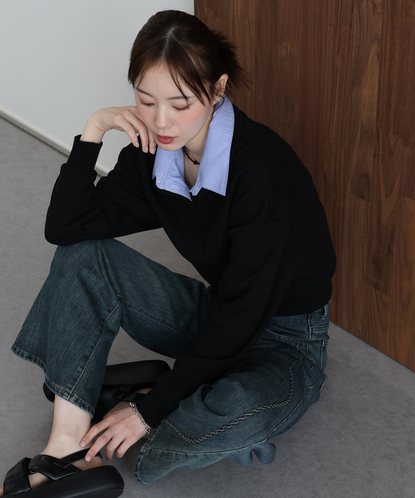 シャツレイヤードスウェット