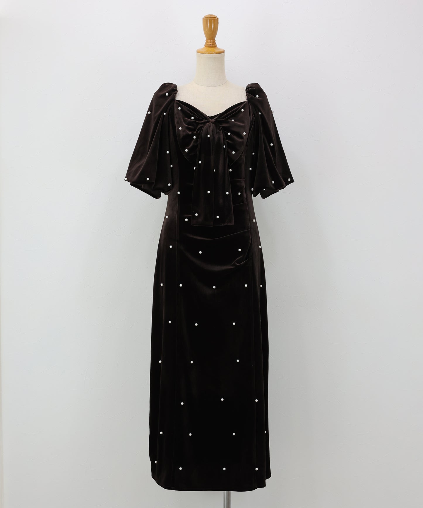 【早割5％OFF】《2サイズ展開》リボンパールベロアドレス