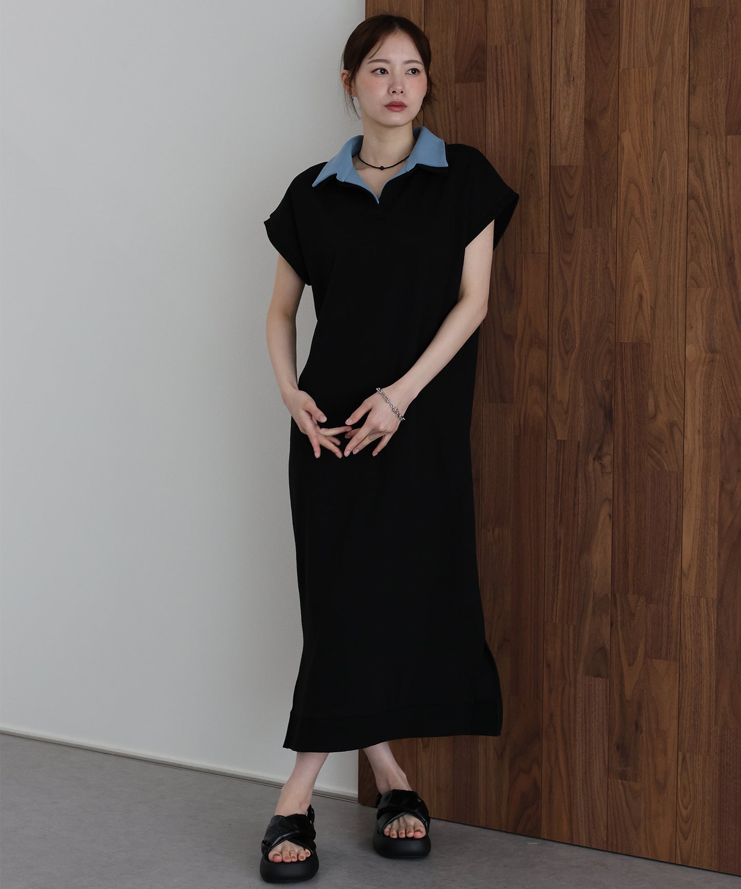 【早割5％OFF】シャツレイヤードスウェットワンピース