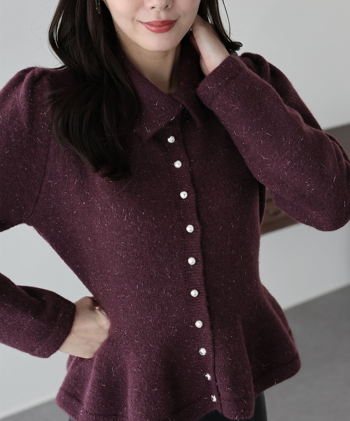 【早割5％OFF】ラメペプラムカーディガン