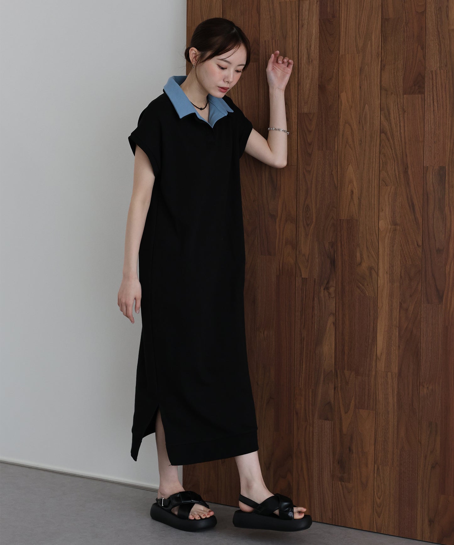 【早割5％OFF】シャツレイヤードスウェットワンピース