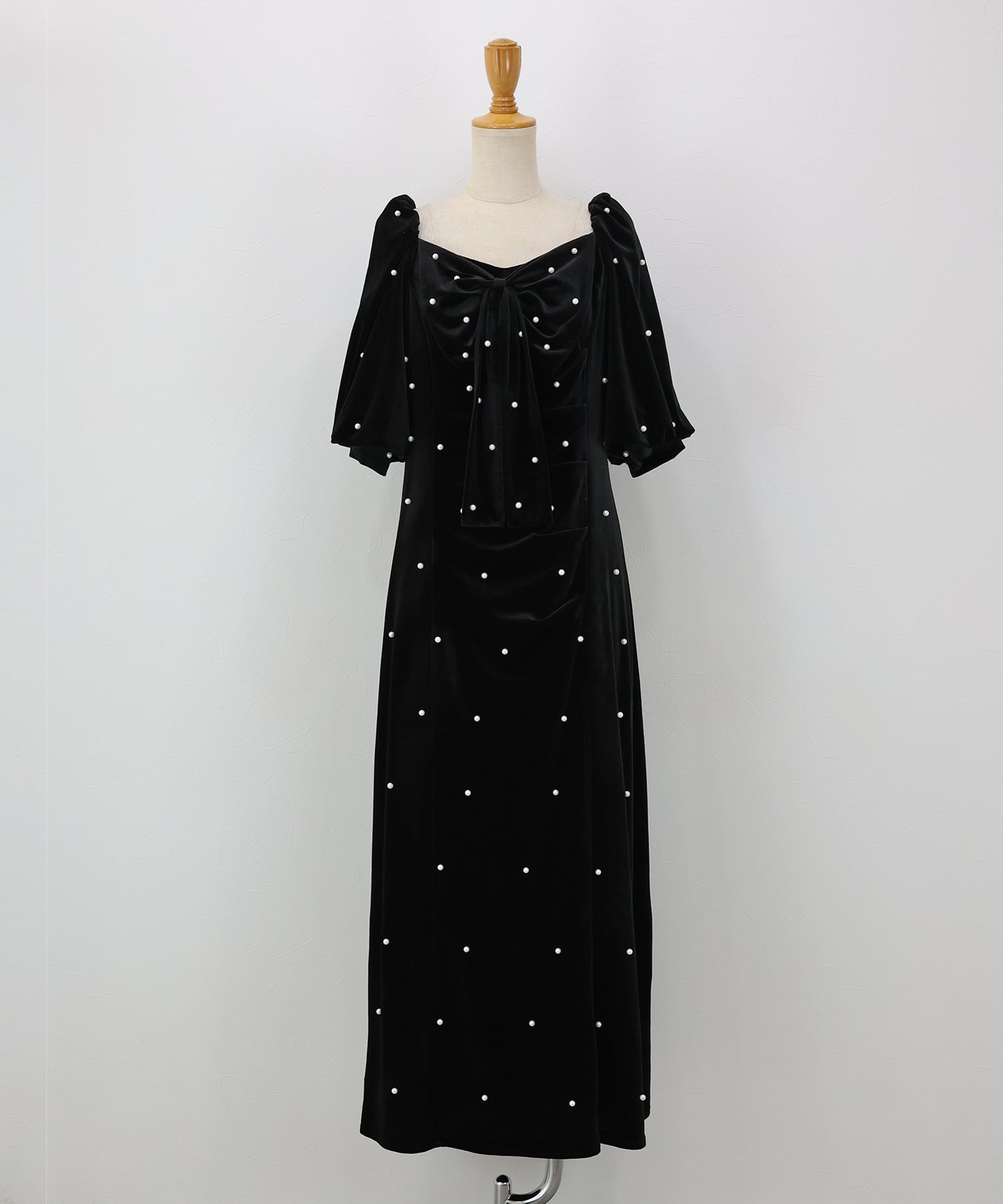 【早割5％OFF】《2サイズ展開》リボンパールベロアドレス