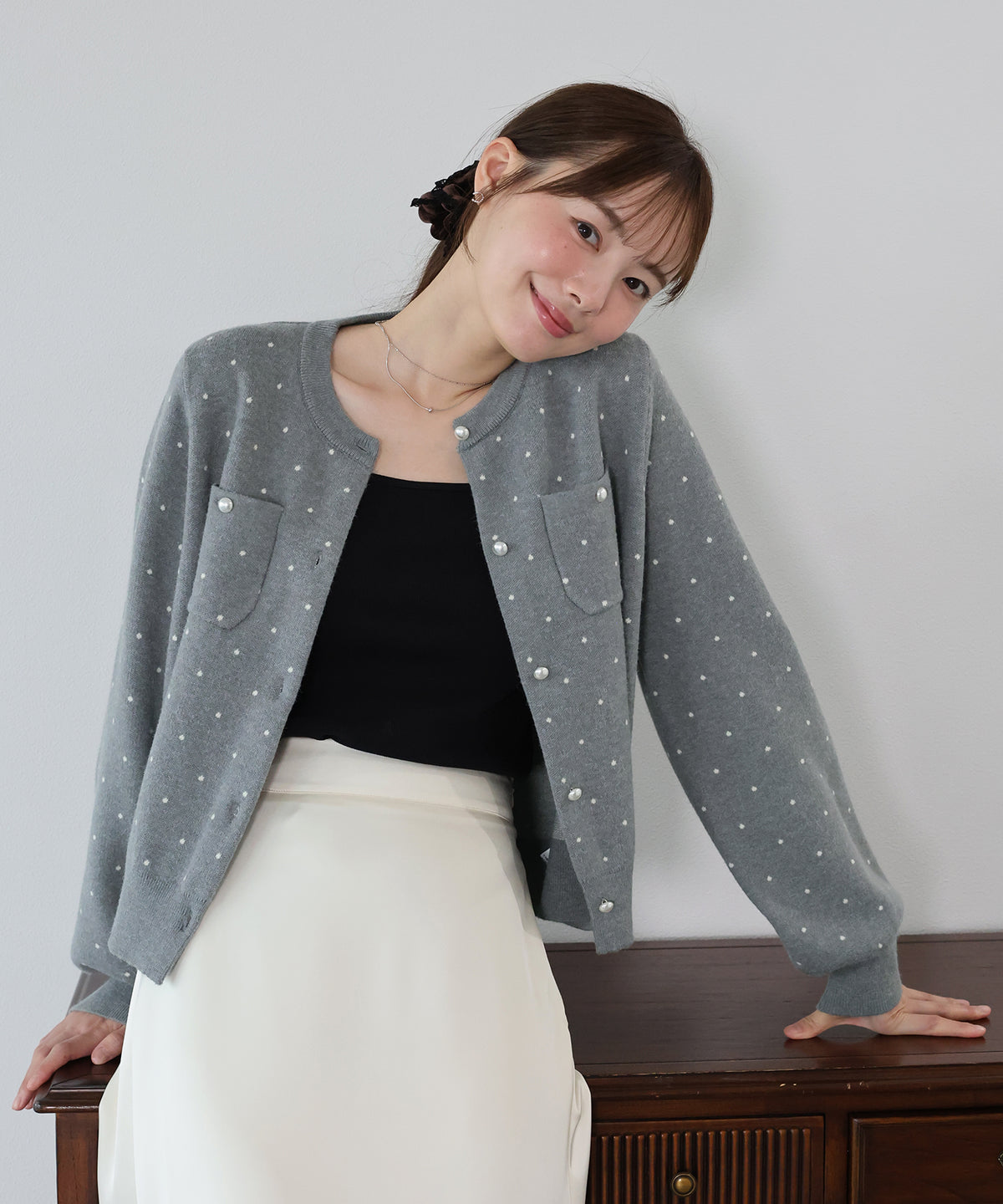 【早割5％OFF】ドットニットカーディガン