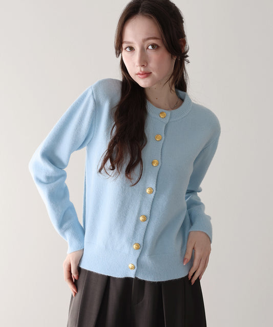 【SALE】金ボタンクルーネックカーディガン